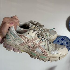 ASICS Women's Cream and Pink Athletic Shoes